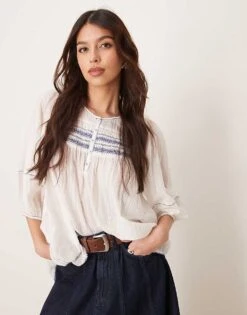 Free People Dylan Smocked Tunic In Ivory For Women Ivory Combo