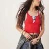 Free People All Star Ribbed Tank Top In Red And Turquoise For Women Atlas Red Combo