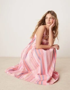 Free People Primevera Striped Drop Waist Sun Dress In Pink For Women Strawberry Combo