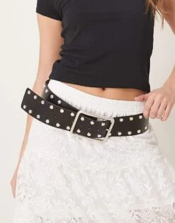 Free People Hex Studded Leather Hip Belt In Black For Women