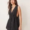 Free People Webster Tie-front Romper In Washed Black For Women Black Wash