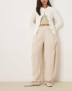 Free People High Road Barrel Leg Pull-on Trousers In Birch For Women