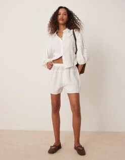 Free People Full Bloom Pointelle Shorts In Ivory Co-ord For Women