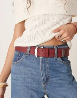 Free People Double Cross Leather Belt In Red For Women Red Combo