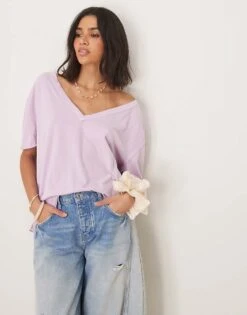 Free People Nina V-neck Oversized T-shirt In Lavender For Women