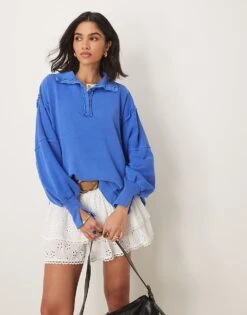 Free People Camden Henley Sweater In Sapphire Blue For Women